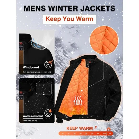 Men's Winter Lightweight Bomber Jackets Water Resistant Fall Casual Windbreakers